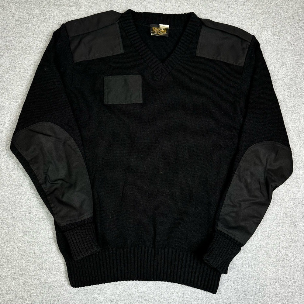 Citadel Commando‎ Sweater Mens L Black Military V Neck Pullover Patch Epaulet UK